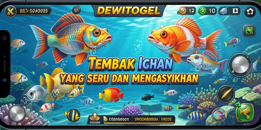 Screenshot gameplay DEWITOGEL menampilkan aksi seru menembak ikan.