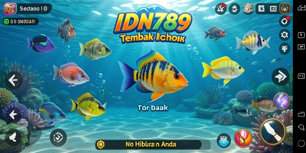 Tampilan menarik gameplay Tembak Ikan IDN789 dengan efek visual yang menakjubkan.