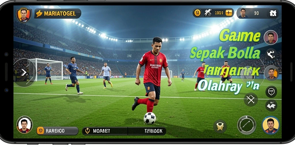 Tampilan gameplay mendebarkan dalam MARIATOGEL dengan aksi sepak bola nyata.