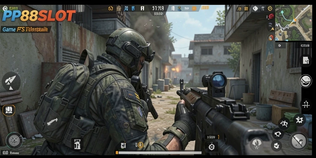 Tampilan gameplay PP88SLOT yang mendebarkan dalam aksi FPS.