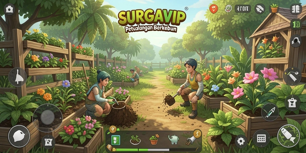 Screenshot gameplay SURGAVIP menampilkan keindahan lahan pertanian yang dikelola.