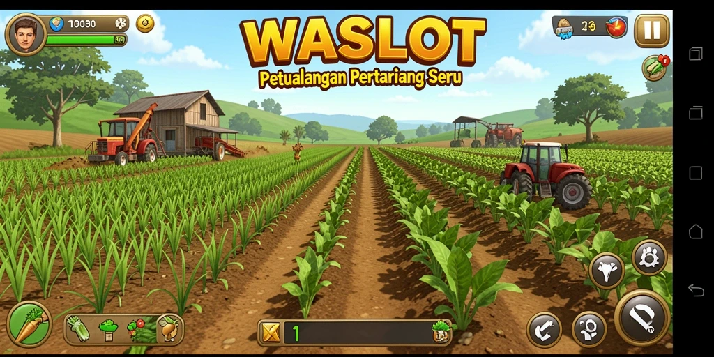 Tangkapan layar menampilkan permainan pertanian yang penuh warna dan interaktif.