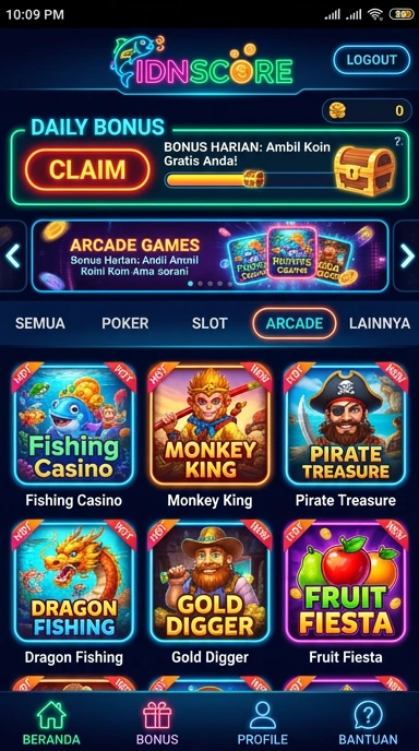 Tampilan antarmuka aplikasi idnscore yang sederhana dan intuitif.